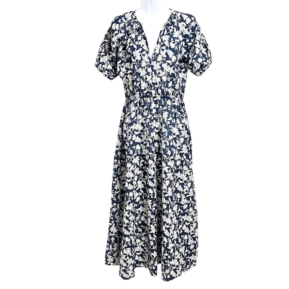 MNG by Mango Floral Cottage Boho Maxi Dress Womens S Blue Peasant Lightweight